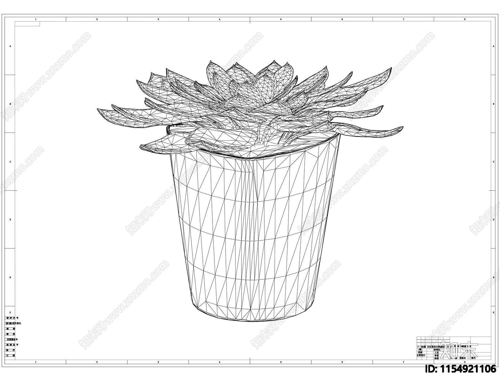 盆栽盆景线稿图设计cad施工图下载【ID:1154921106】