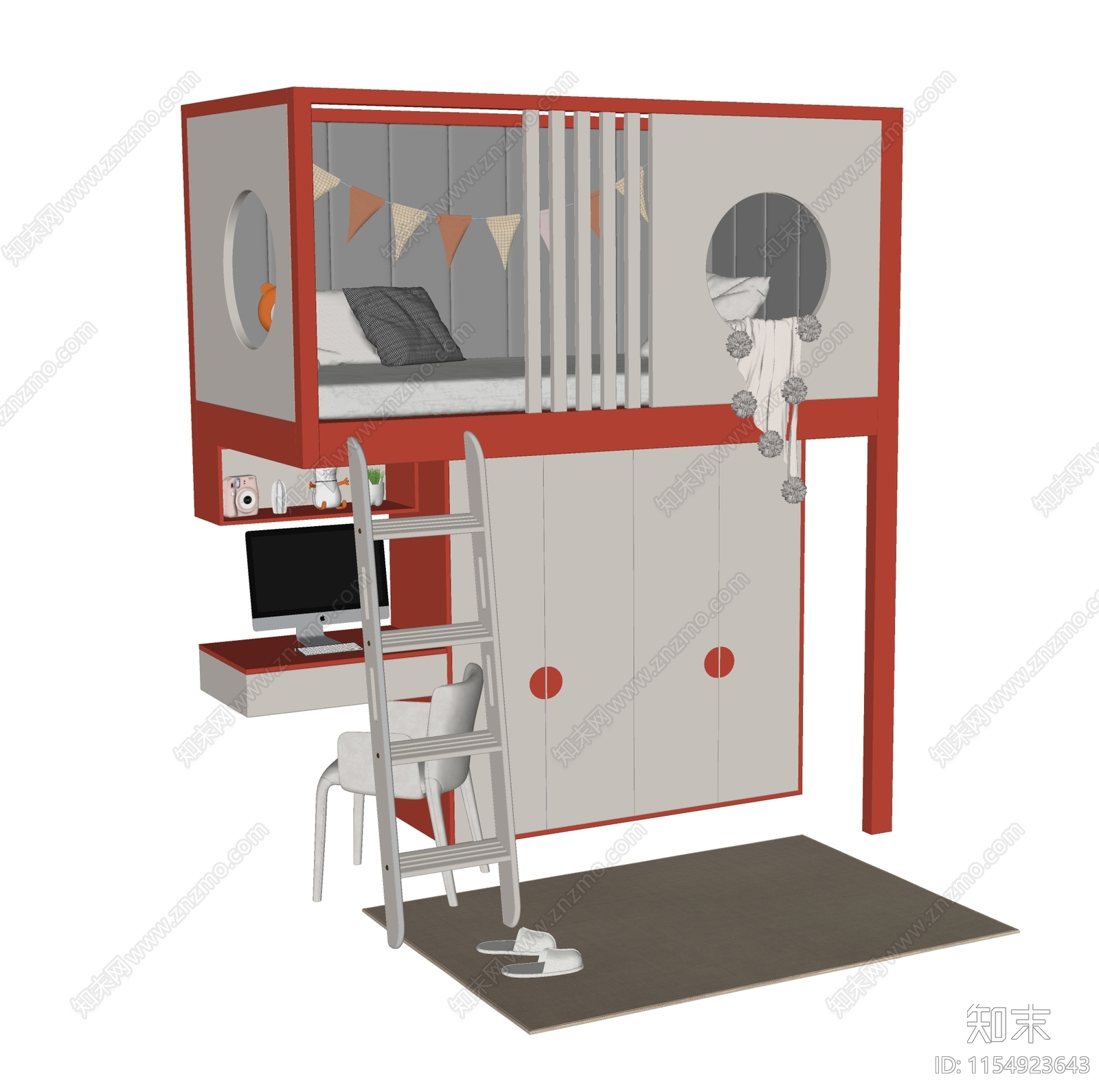 现代儿童上下床SU模型下载【ID:1154923643】