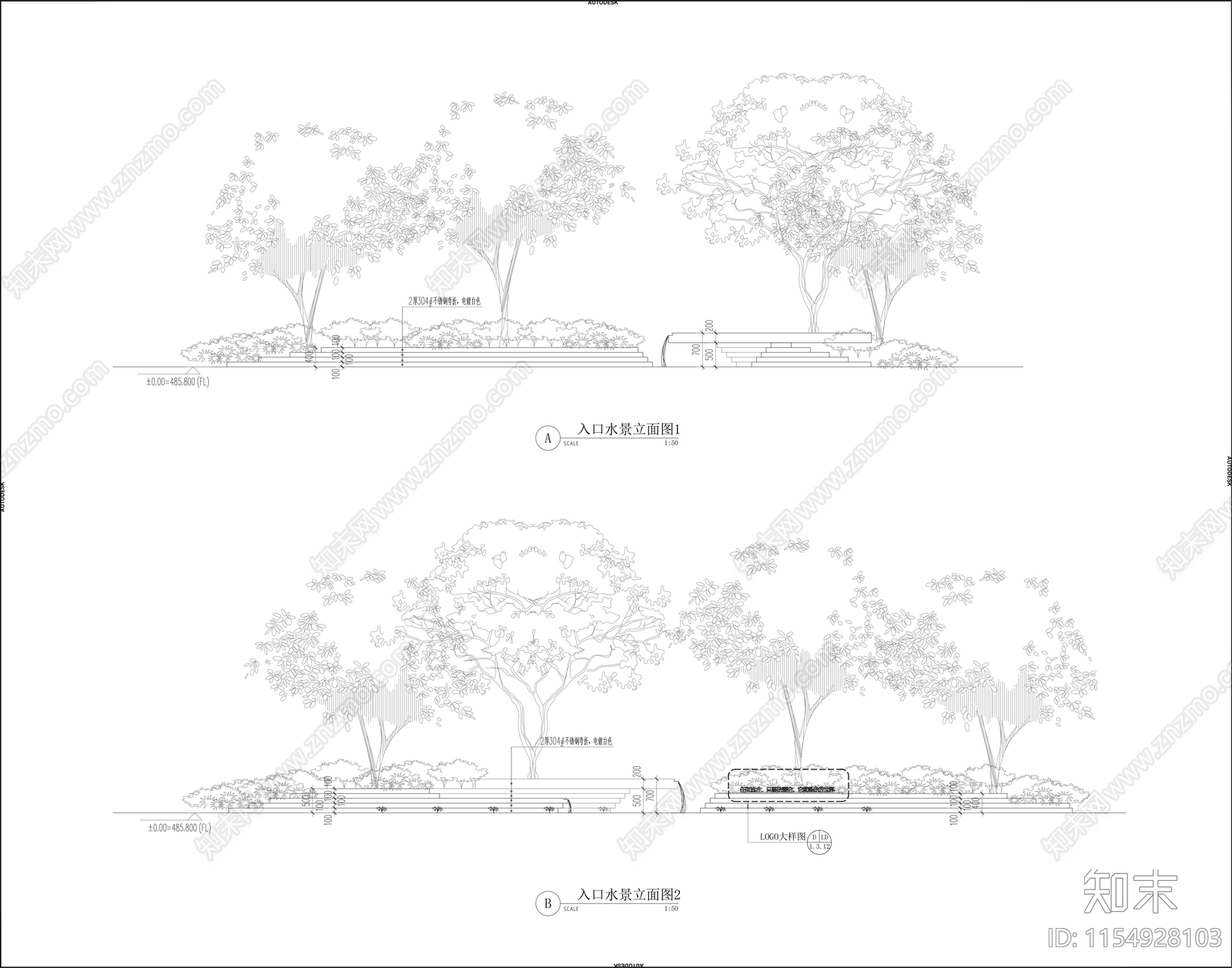 小区主入口轴线景观详图施工图下载【ID:1154928103】