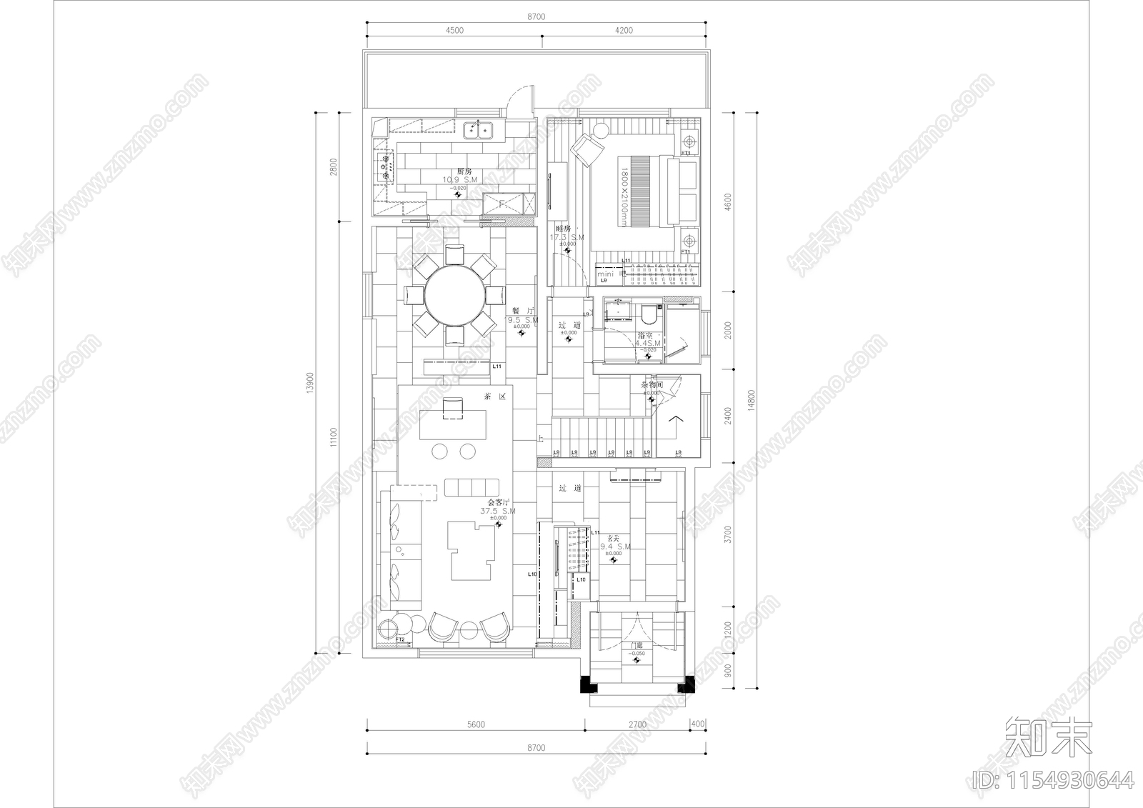 现代风私人别墅室内cad施工图下载【ID:1154930644】