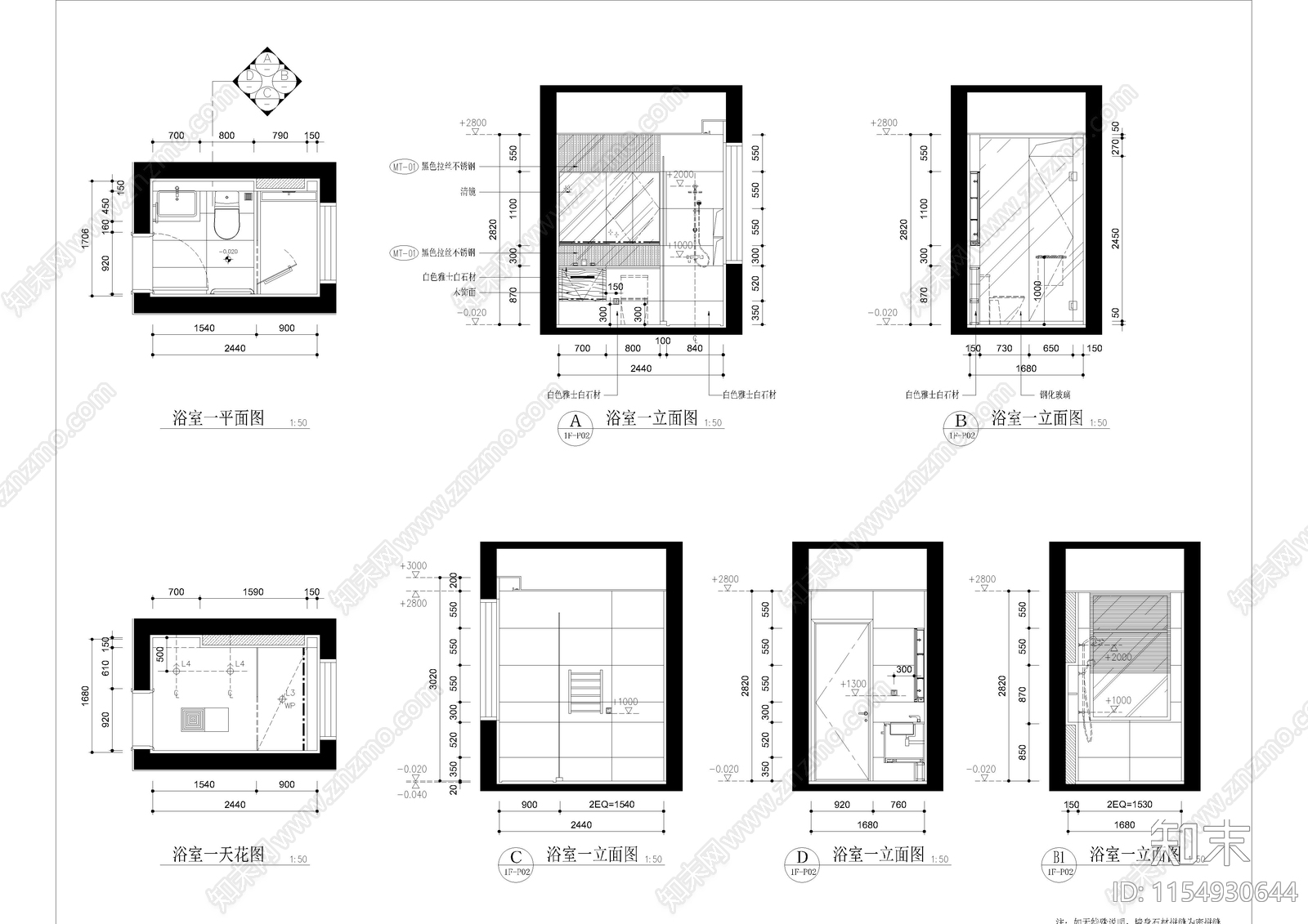 现代风私人别墅室内cad施工图下载【ID:1154930644】