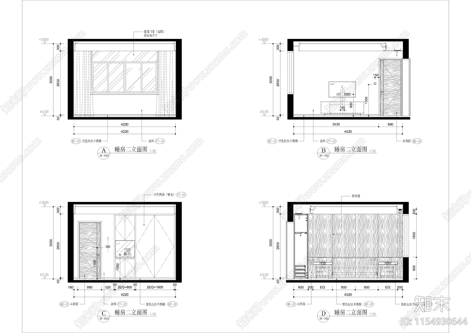 现代风私人别墅室内cad施工图下载【ID:1154930644】