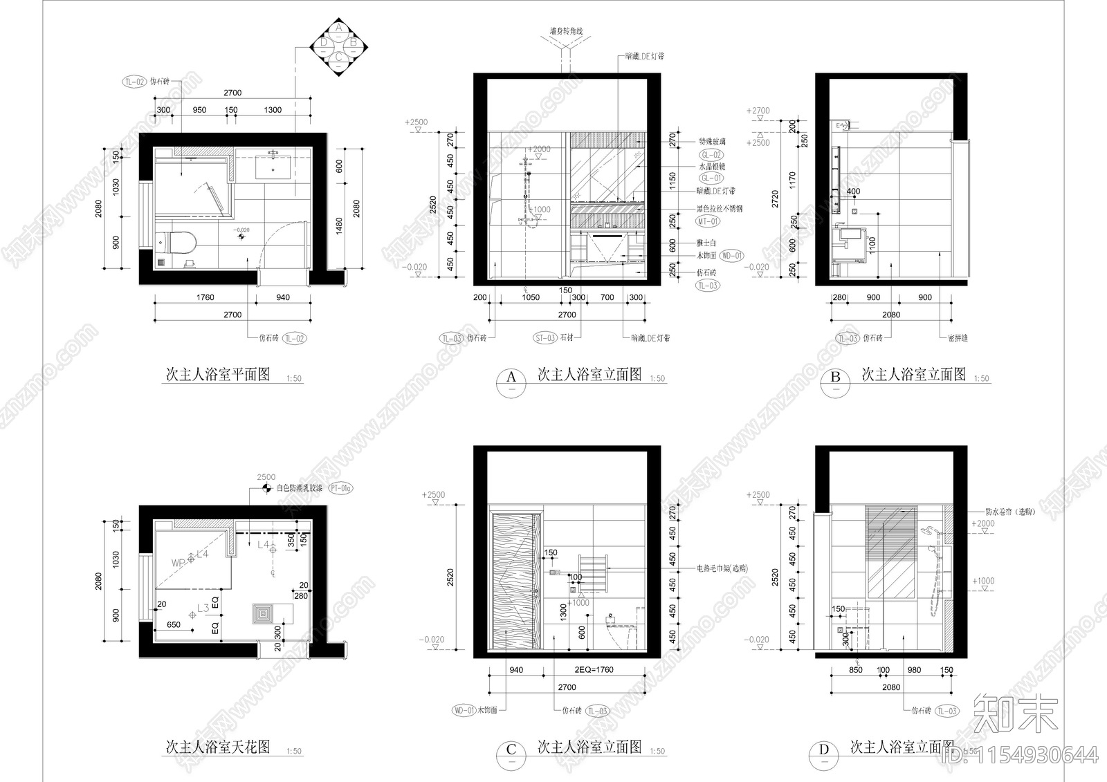 现代风私人别墅室内cad施工图下载【ID:1154930644】