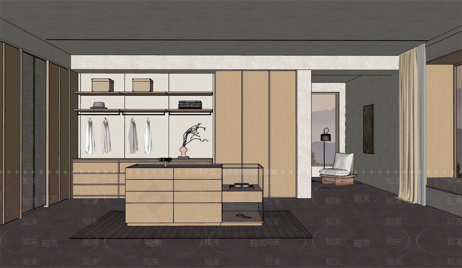 现代原木衣帽间SU模型下载【ID:1154937146】