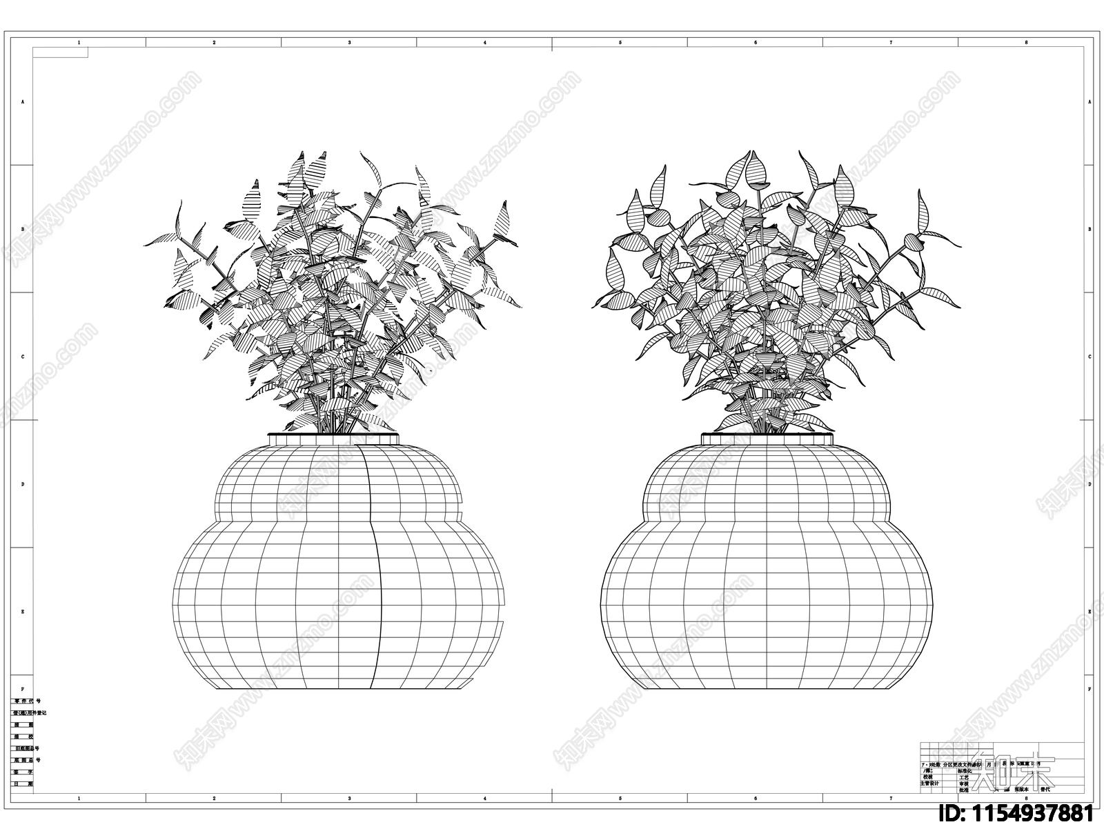 盆栽盆景线稿图设计施工图下载【ID:1154937881】