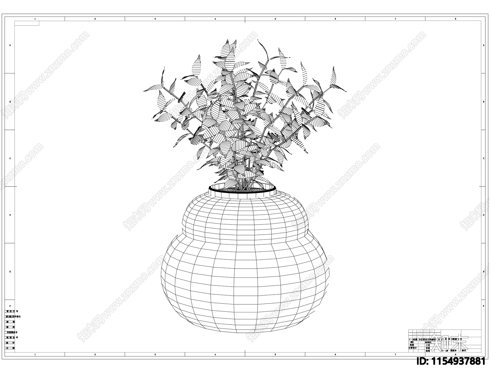 盆栽盆景线稿图设计施工图下载【ID:1154937881】