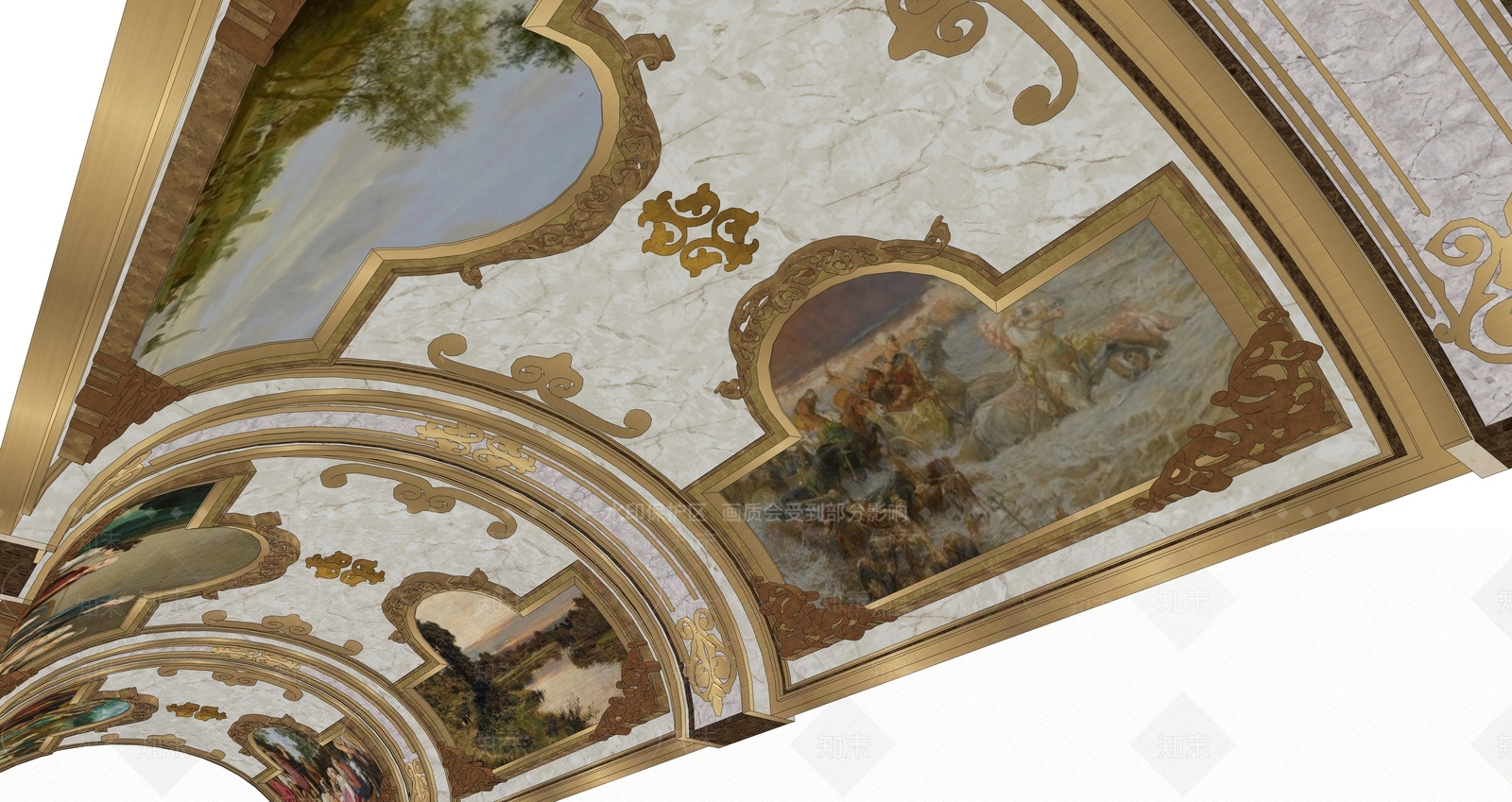 欧式贵族圆形穹顶壁画SU模型下载【ID:1154938685】