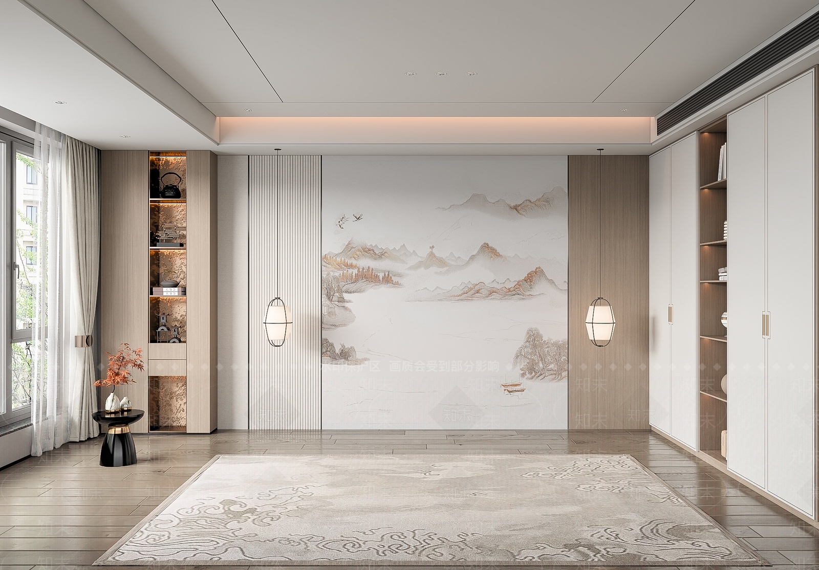 新中式卧室背景墙3D模型下载【ID:1154940676】