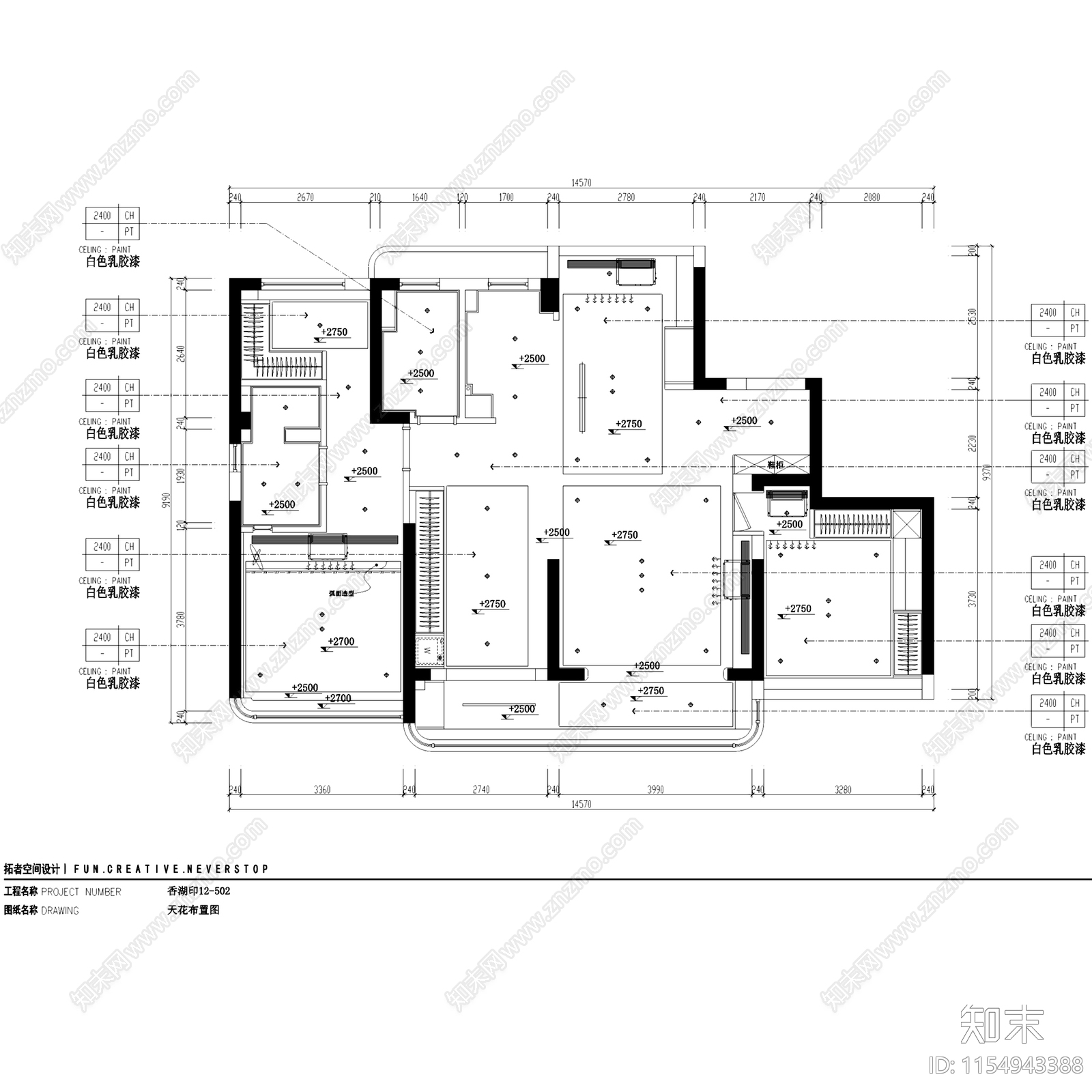 奶油现代香湖印平层室内家装cad施工图下载【ID:1154943388】