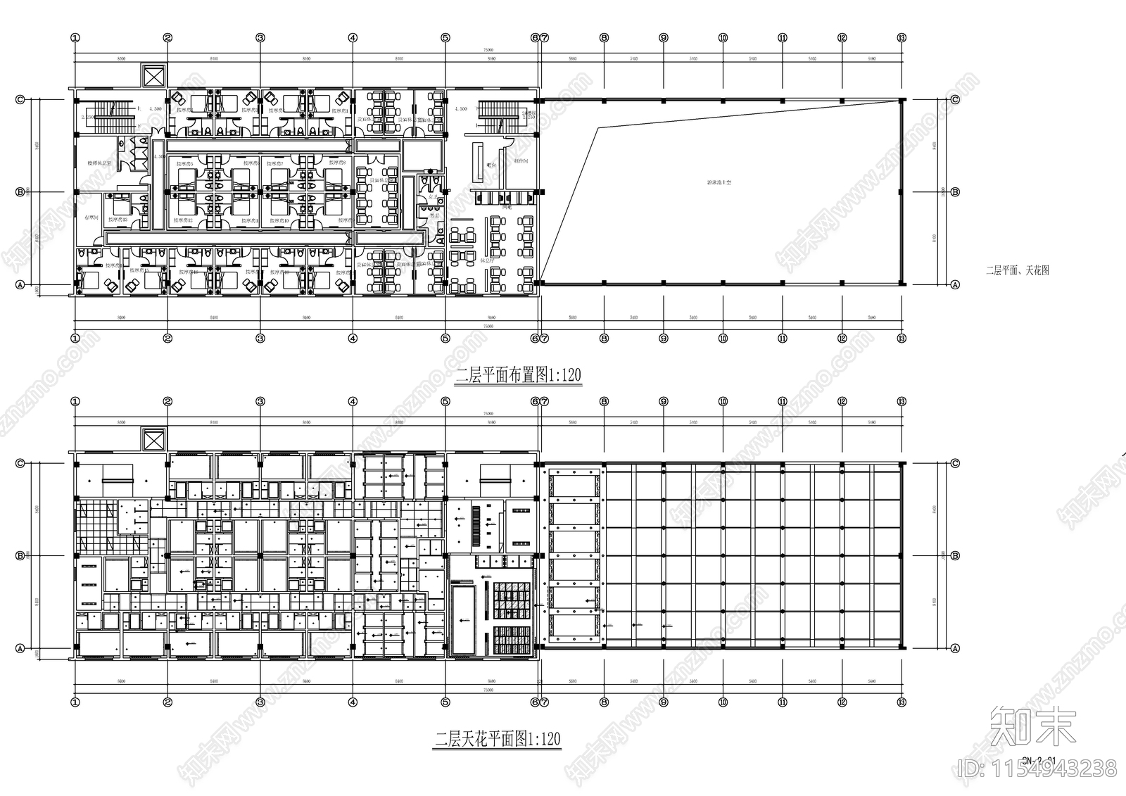 酒店桑拿游泳cad施工图下载【ID:1154943238】