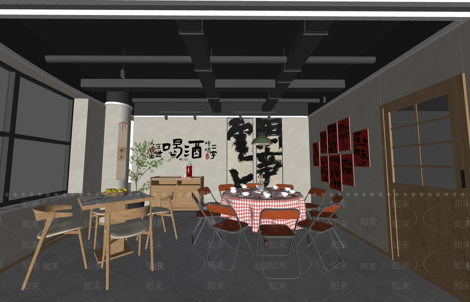 新中式包厢SU模型下载【ID:1154945864】