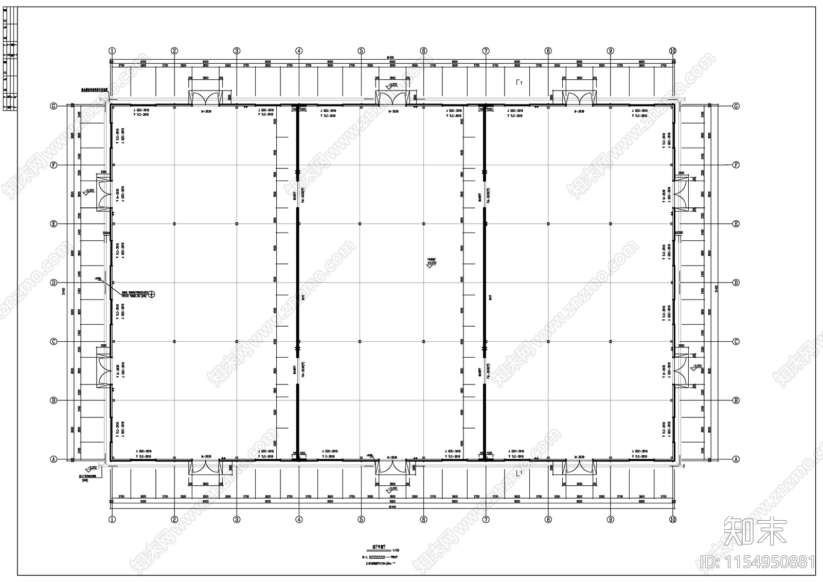 成品库钢构建cad施工图下载【ID:1154950881】