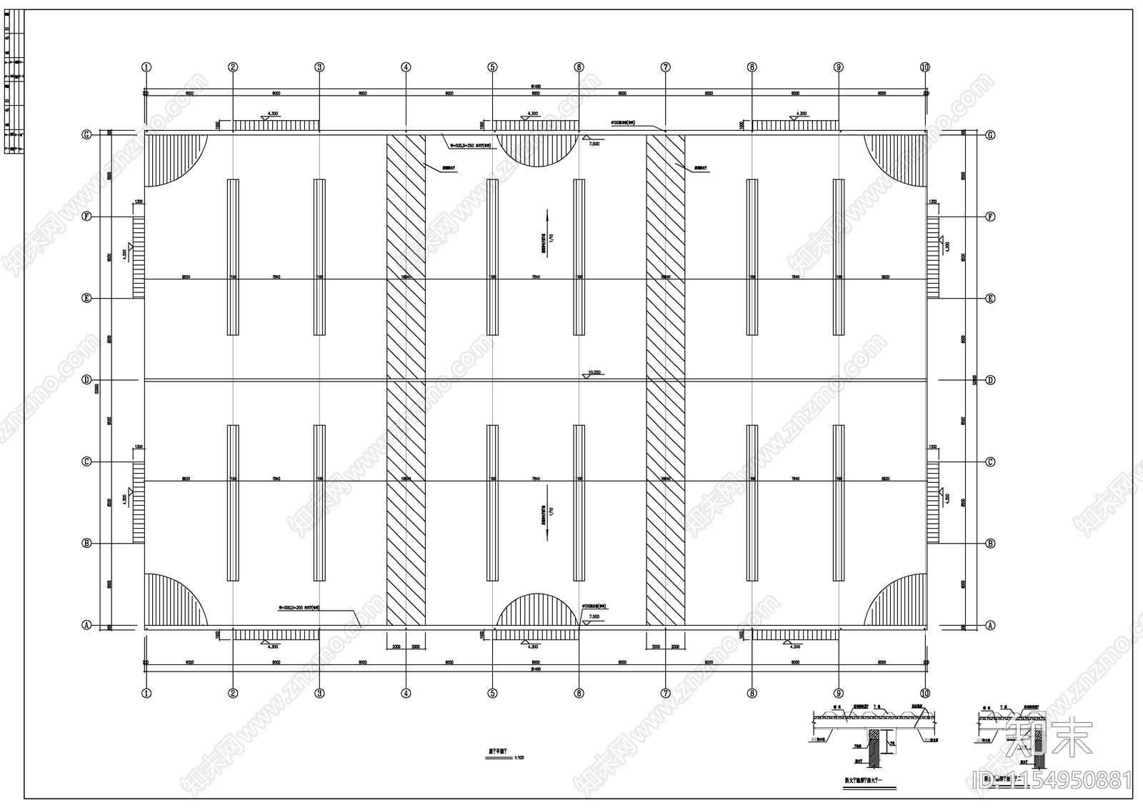 成品库钢构建cad施工图下载【ID:1154950881】