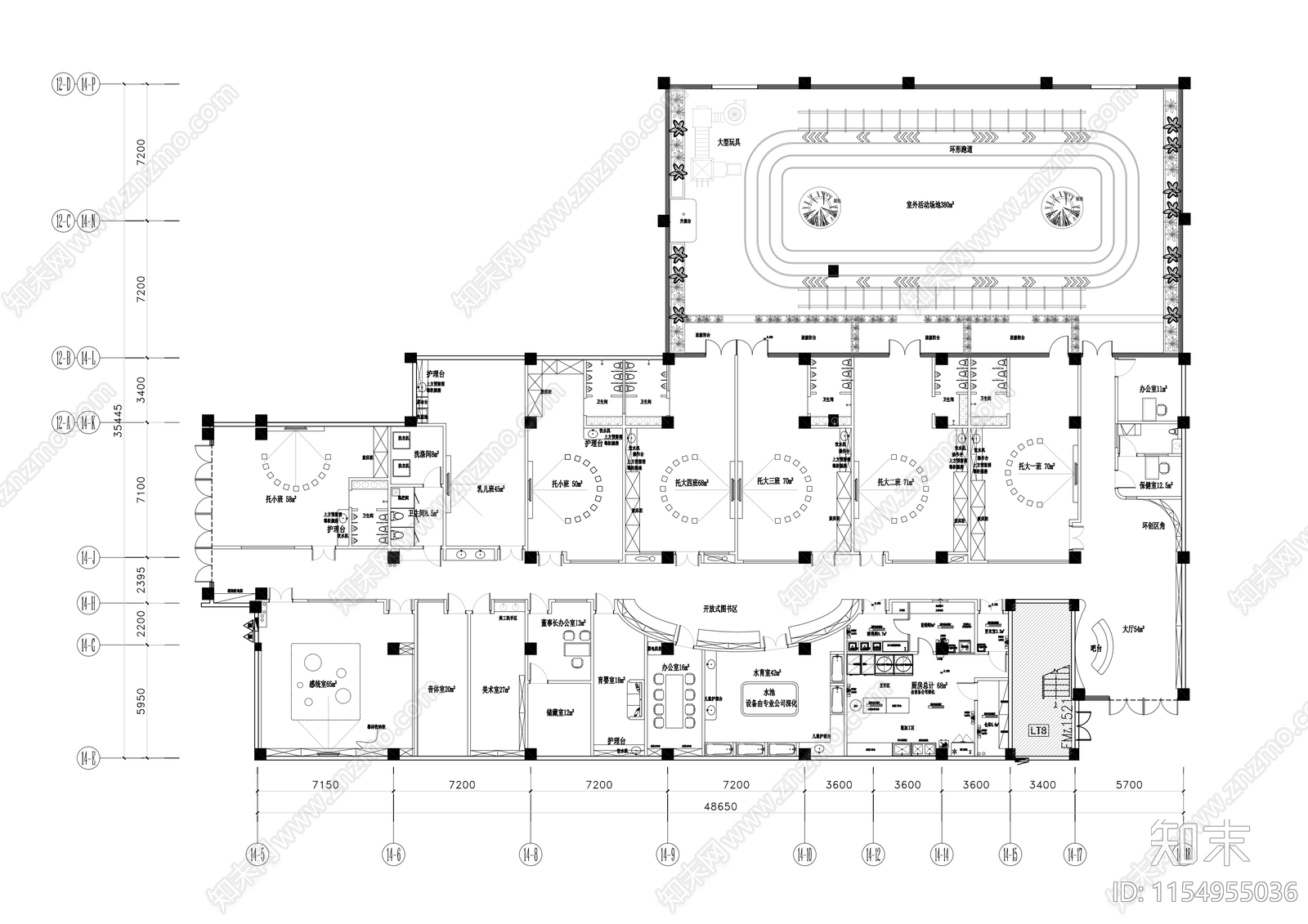 现代幼儿园平面布置图施工图下载【ID:1154955036】