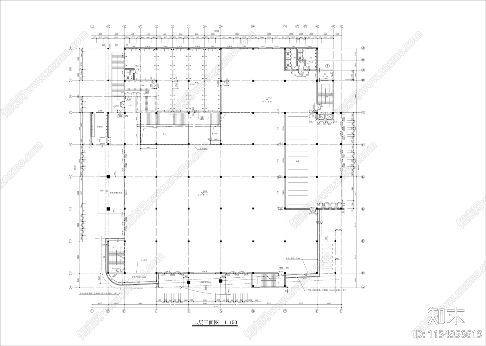 食堂建cad施工图下载【ID:1154956619】