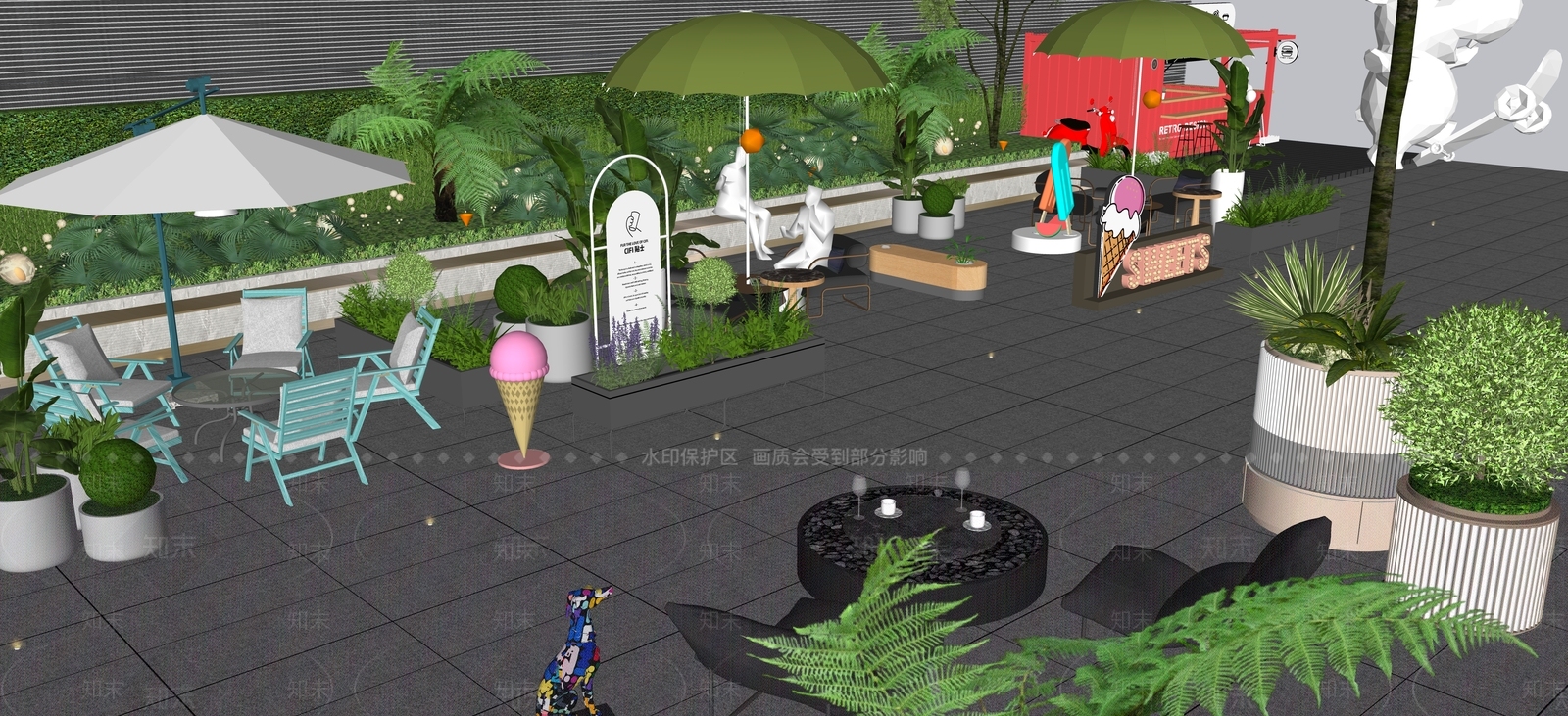 现代商业外摆伞椅SU模型下载【ID:1154958653】