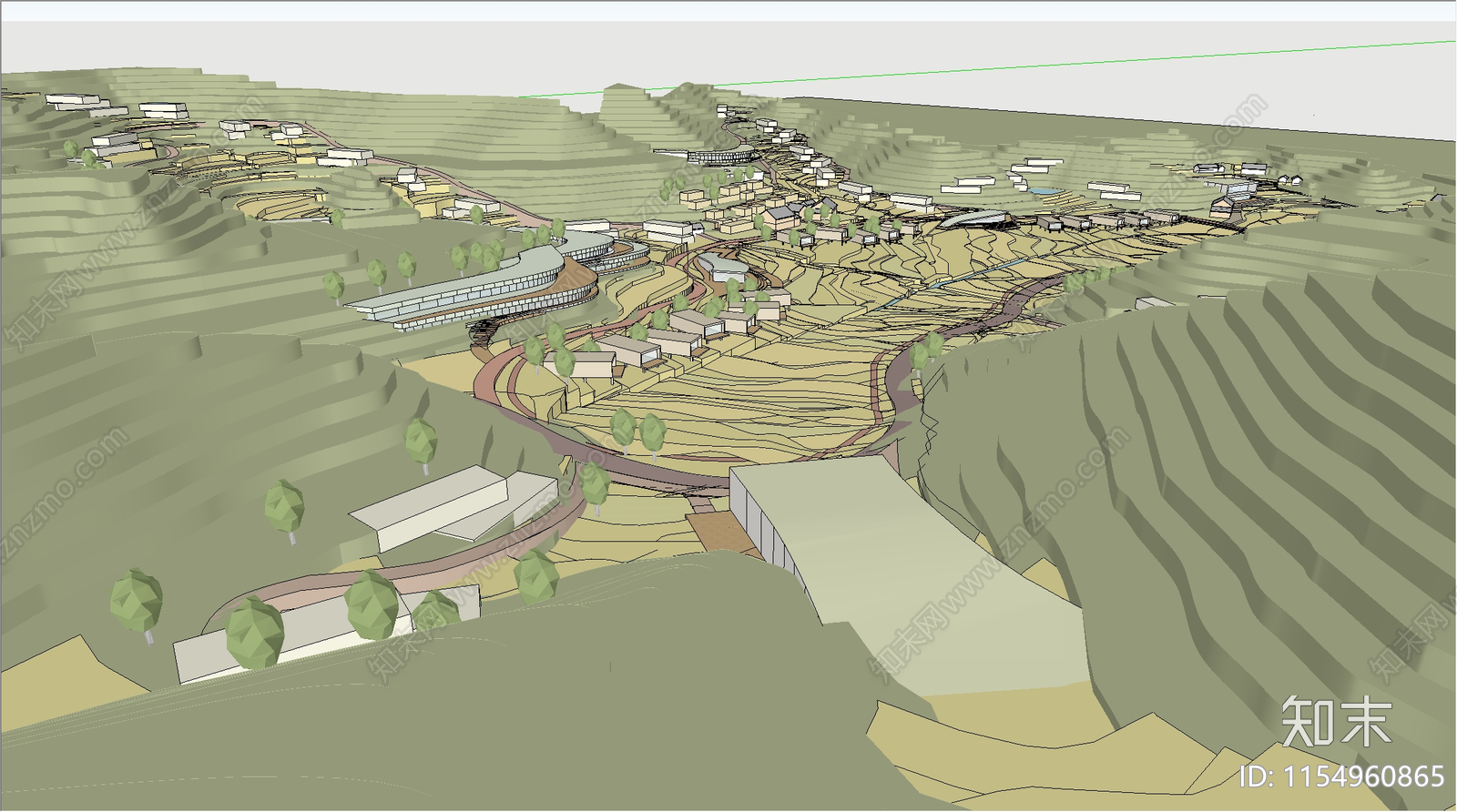 现代山地梯田地形SU模型下载【ID:1154960865】