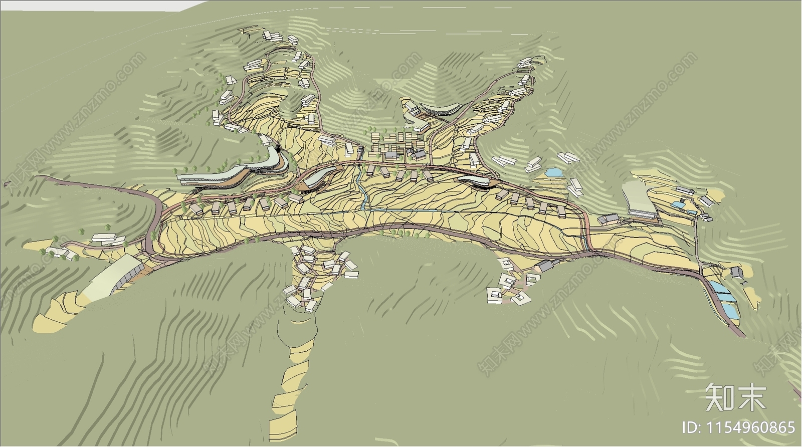 现代山地梯田地形SU模型下载【ID:1154960865】