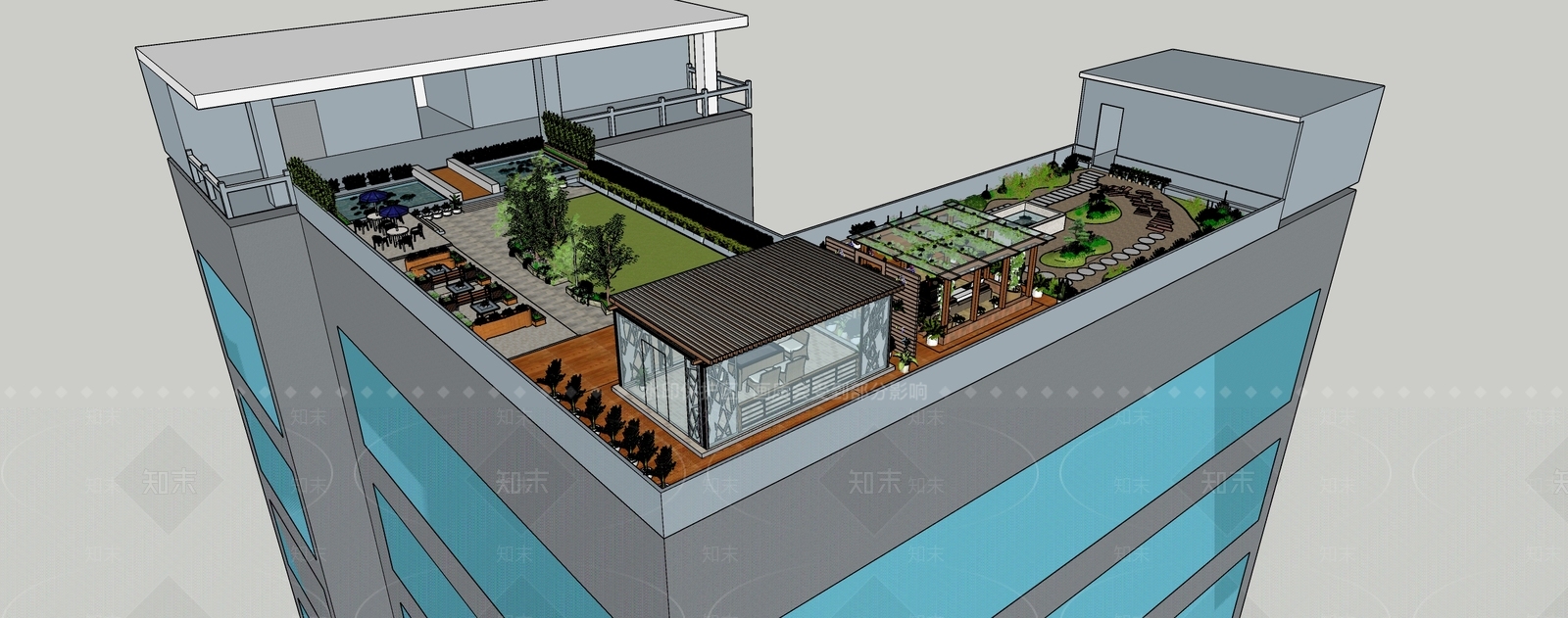 现代校园楼顶花园SU模型下载【ID:1154966691】