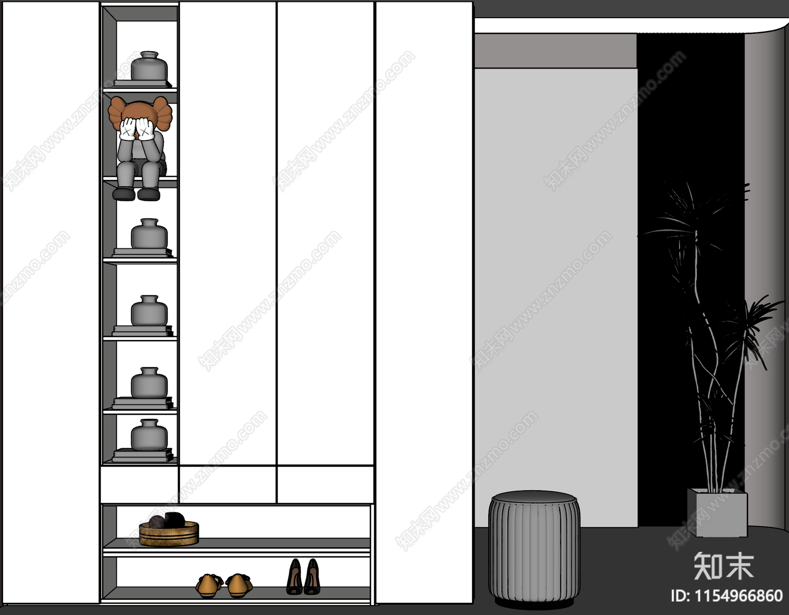 现代鞋柜SU模型下载【ID:1154966860】