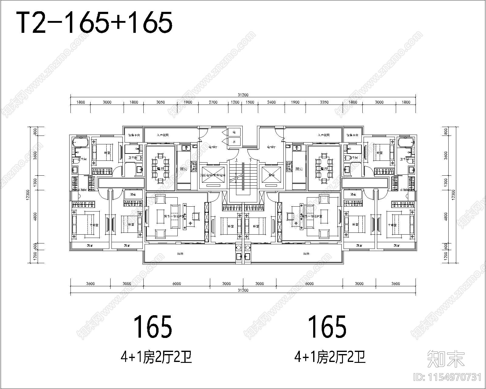 165南北通大面宽二类高层建筑cad施工图下载【ID:1154970731】