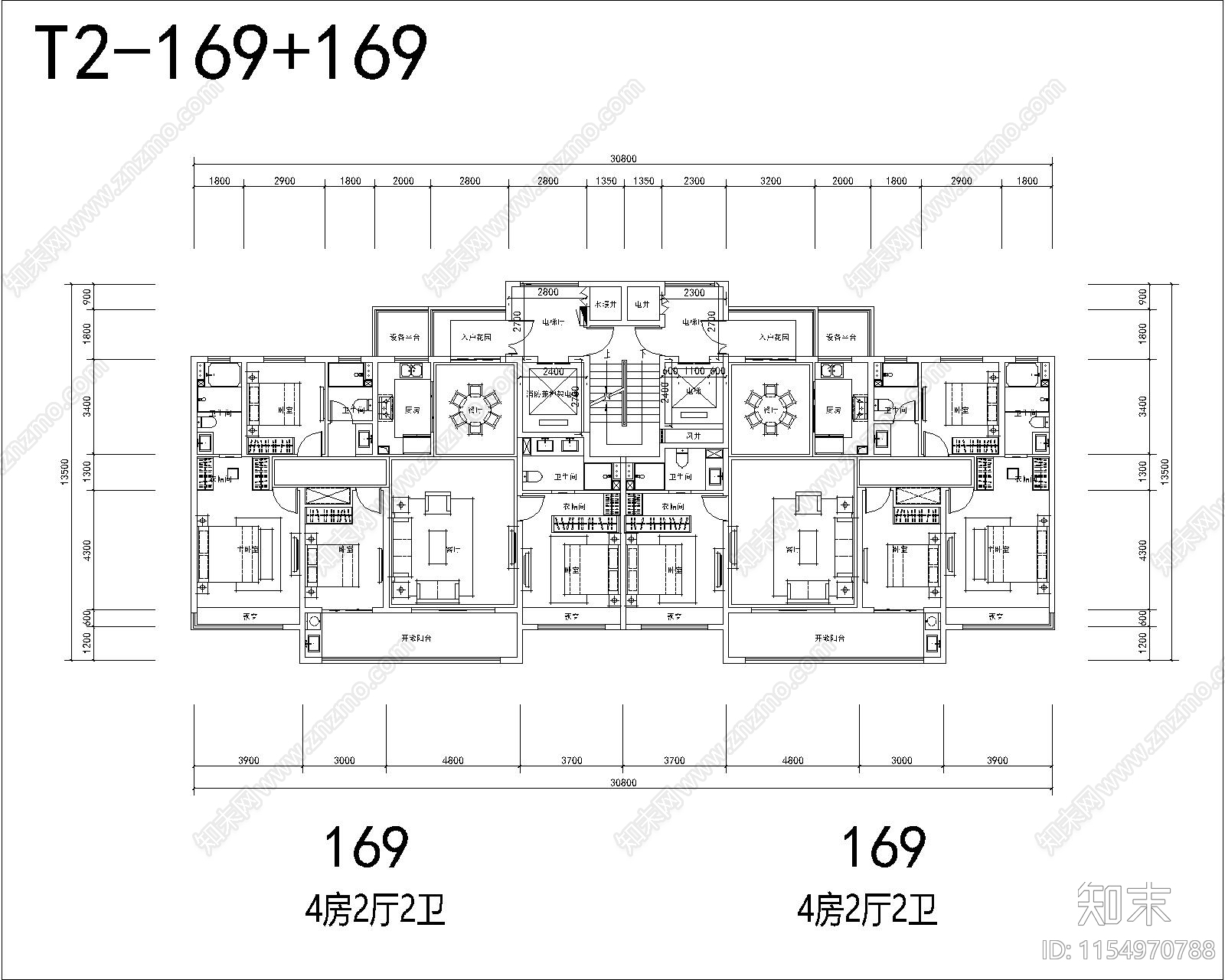 170南北通大面宽二类高层建筑平面施工图下载【ID:1154970788】