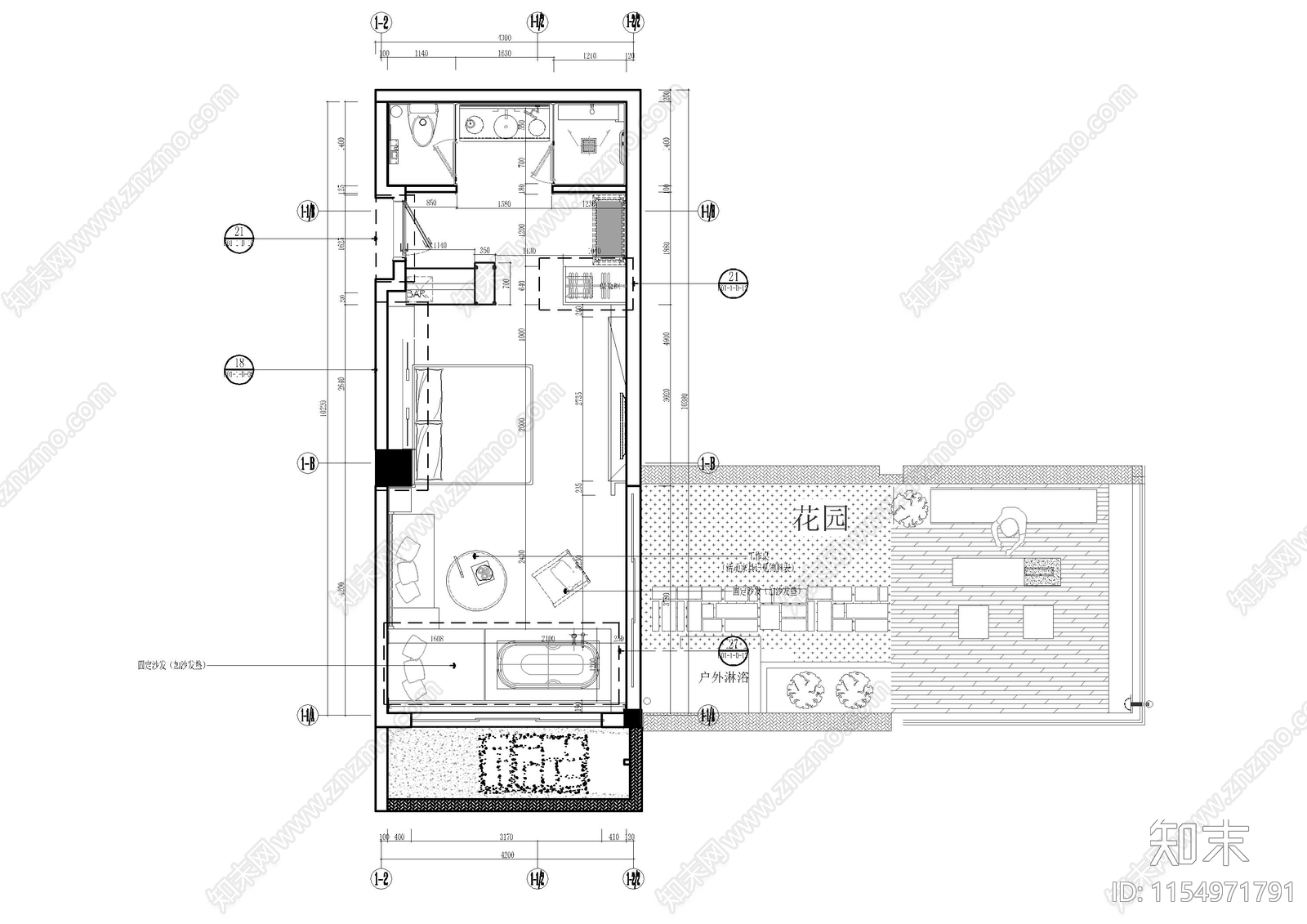 杭州民宿客房花cad施工图下载【ID:1154971791】