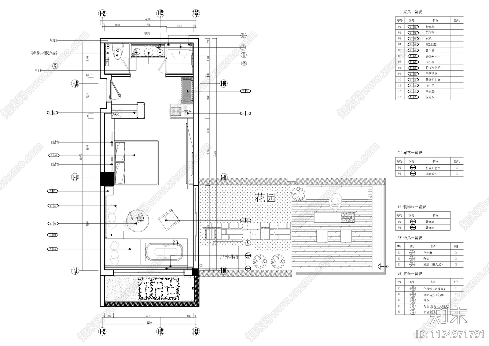 杭州民宿客房花cad施工图下载【ID:1154971791】