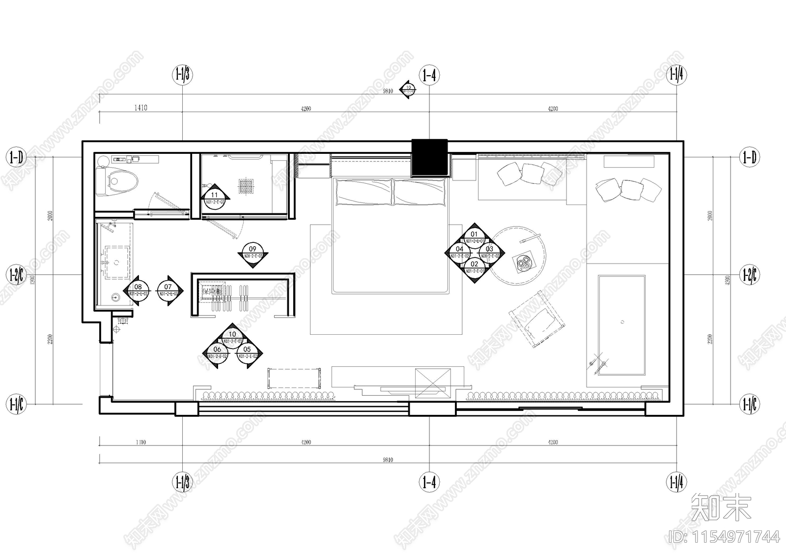 民宿创意客cad施工图下载【ID:1154971744】