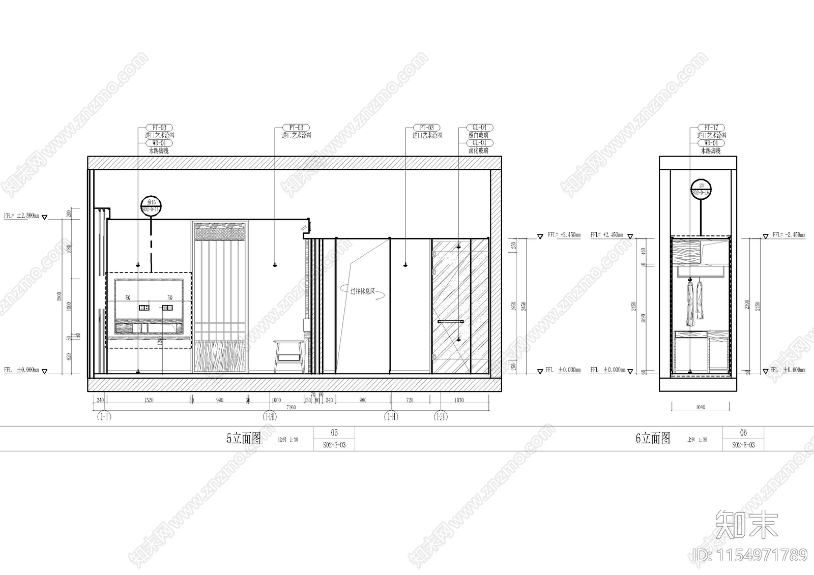 民宿大套房客cad施工图下载【ID:1154971789】