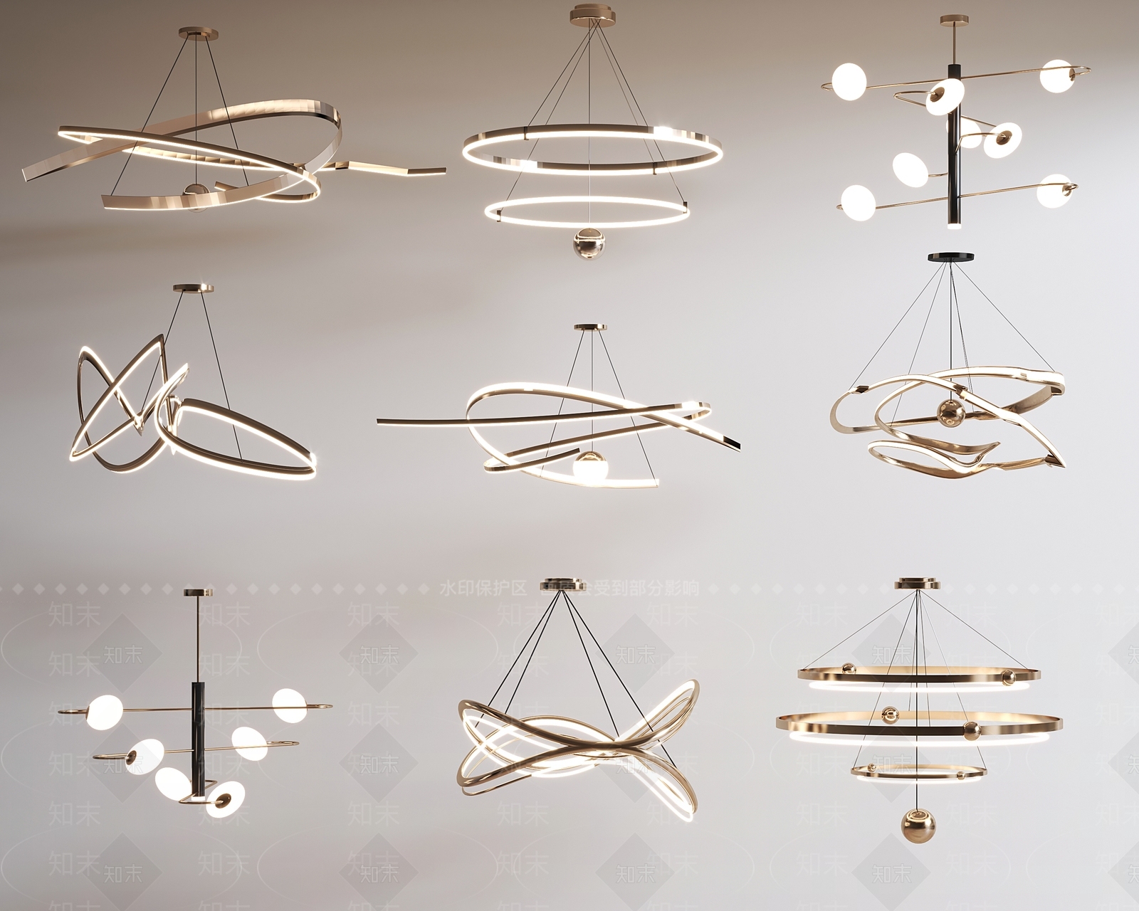 现代艺术吊灯组合SU模型下载【ID:1154972851】_知末su模型网