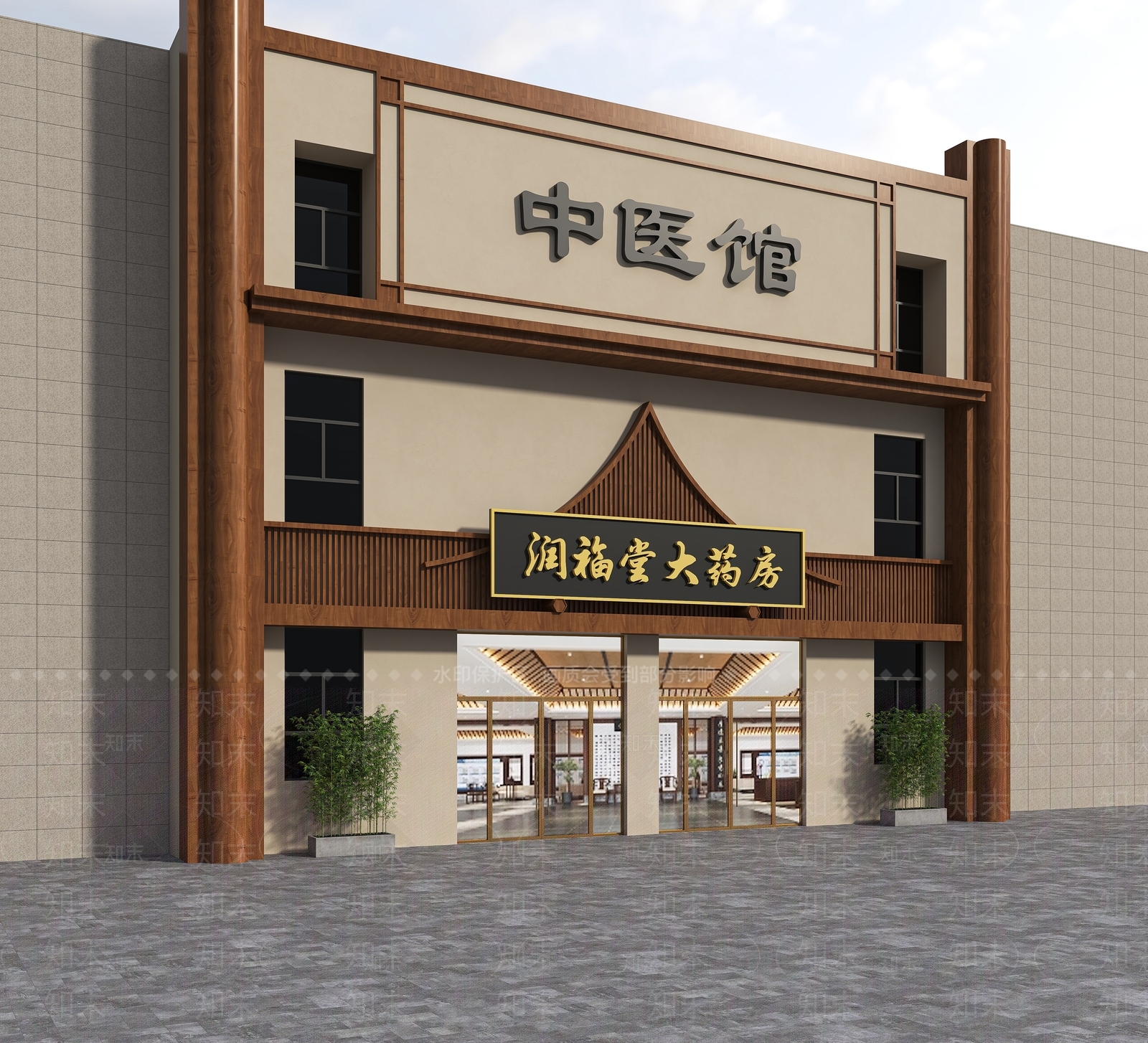 新中式大药房门头3D模型下载【ID:1154973780】