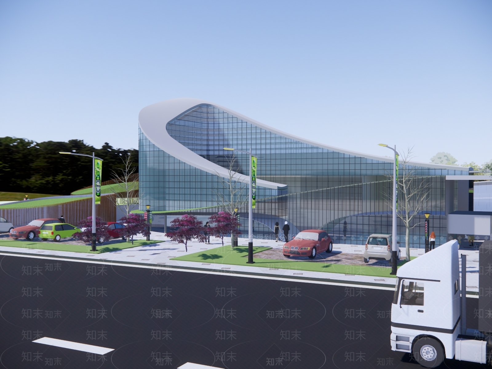 现代展览馆建筑SU模型下载【ID:1154978081】