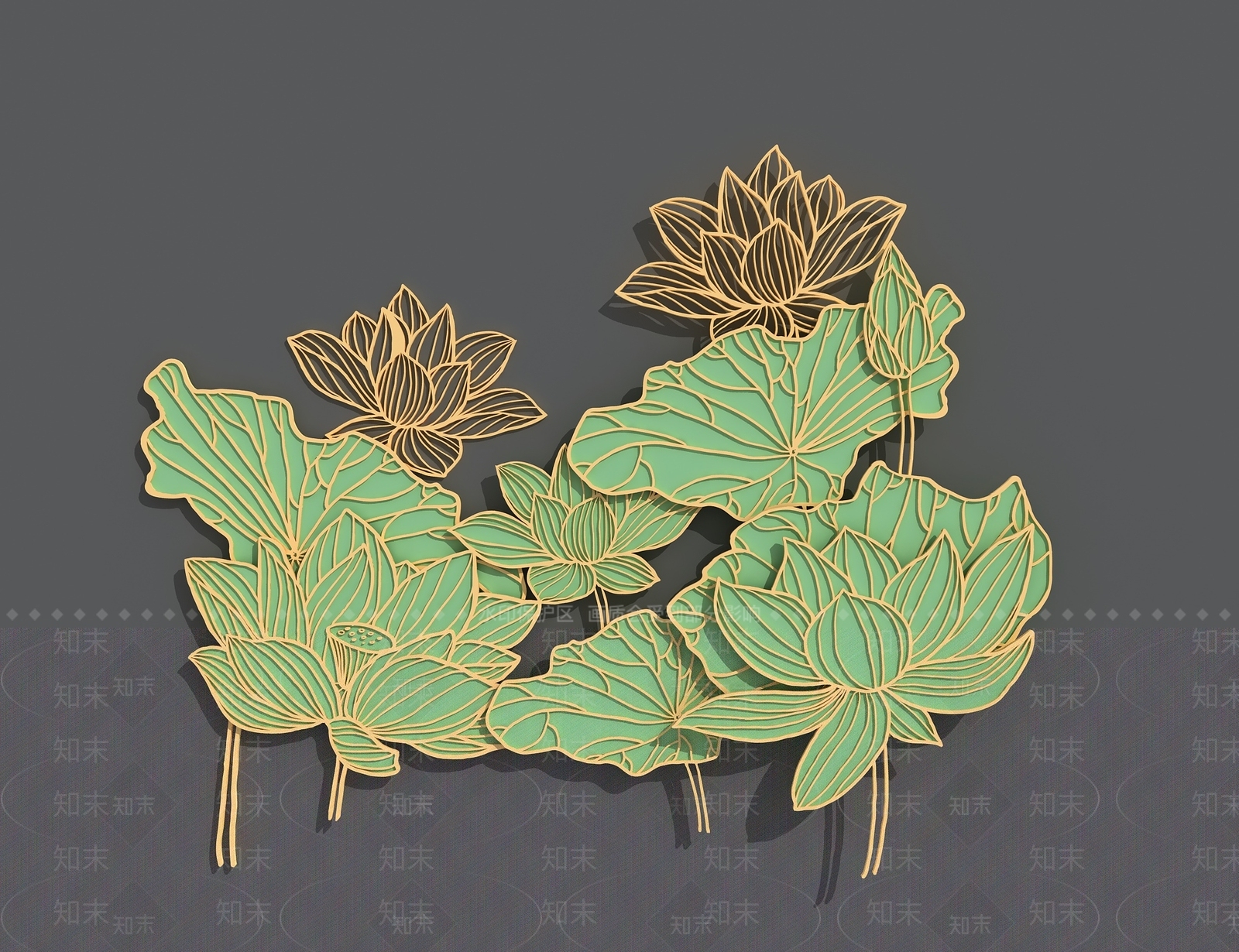 中式荷叶墙饰挂件3D模型下载【ID:1154978267】