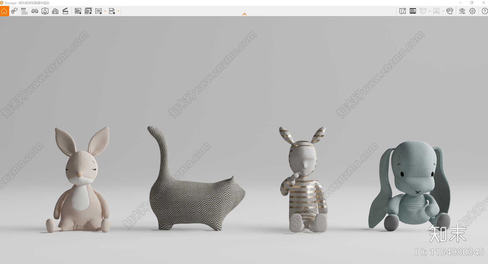 现代毛绒玩具摆件组合SU模型下载【ID:1154980345】