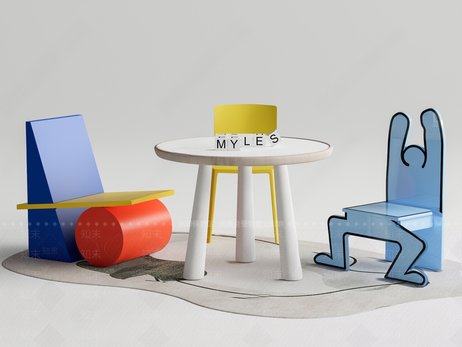 现代儿童桌椅组合3D模型下载【ID:1154984220】