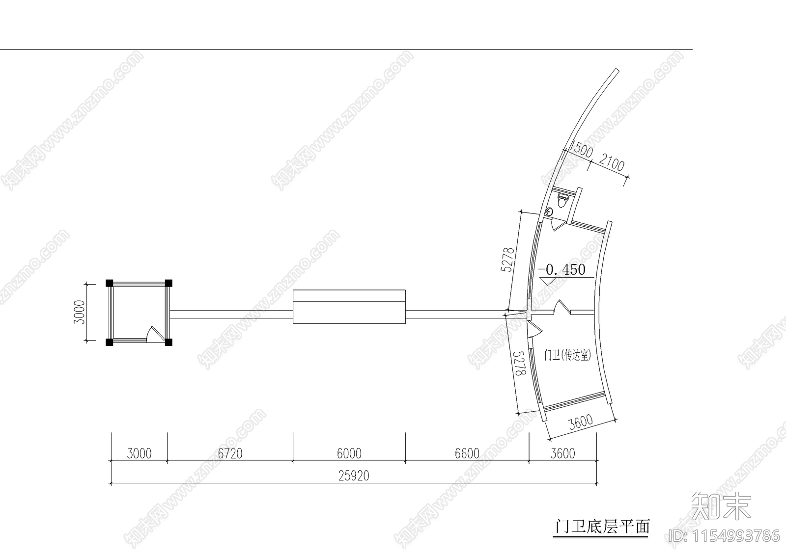 学校门卫室cad施工图下载【ID:1154993786】