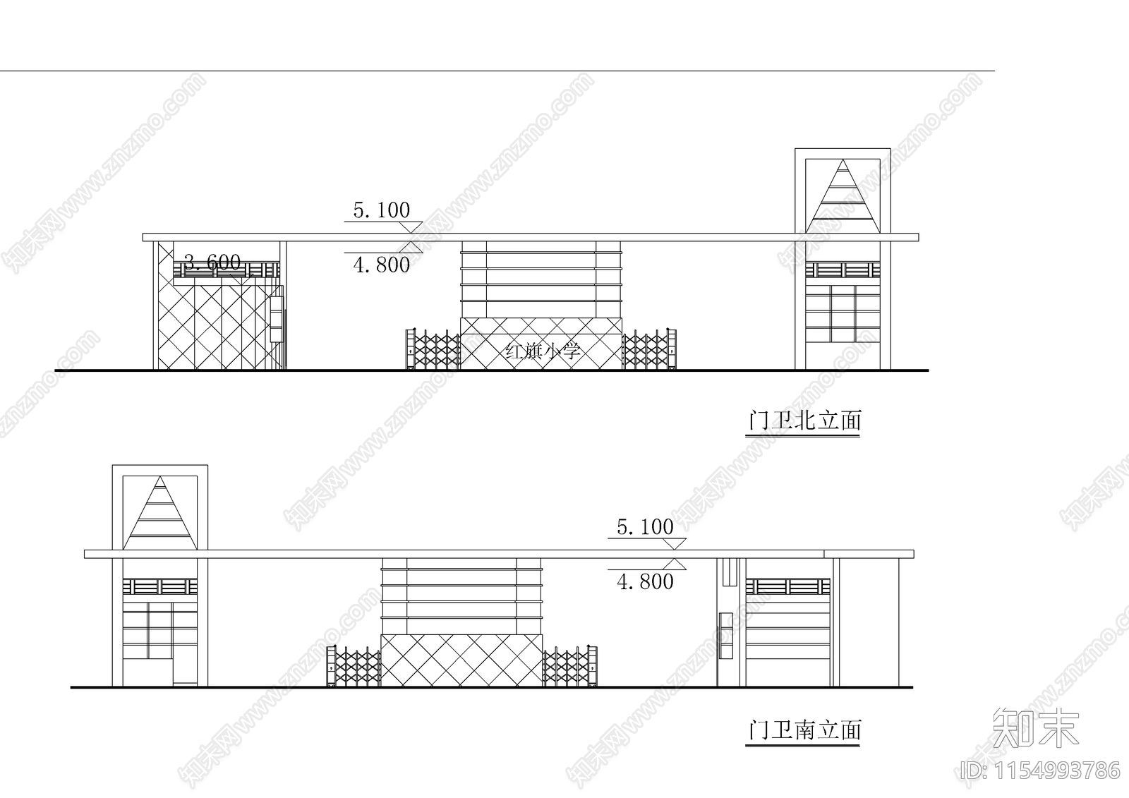 学校门卫室cad施工图下载【ID:1154993786】