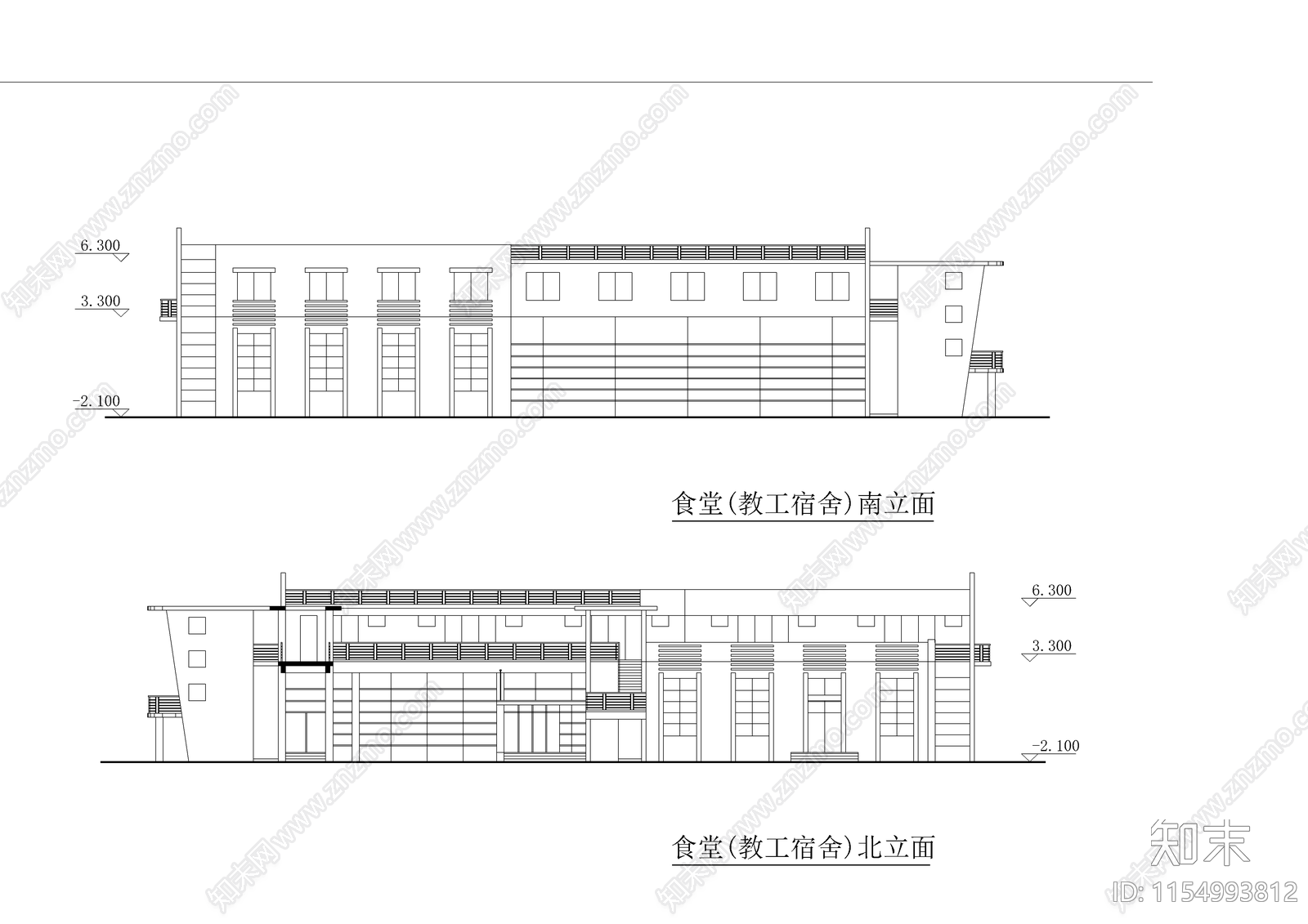 学校食堂教工宿舍cad施工图下载【ID:1154993812】