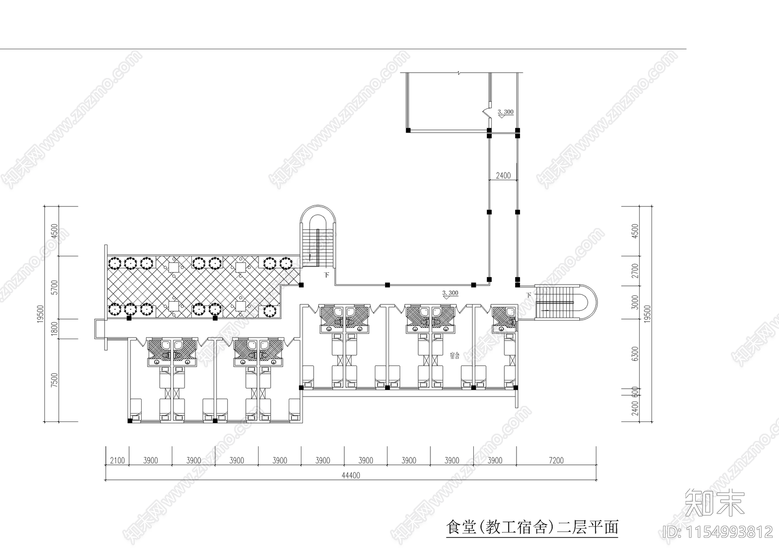 学校食堂教工宿舍cad施工图下载【ID:1154993812】