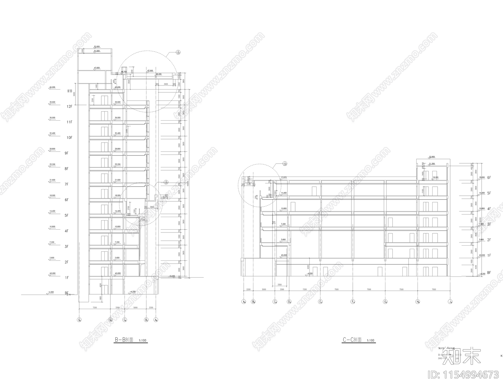 大学行政楼建筑cad施工图下载【ID:1154994673】