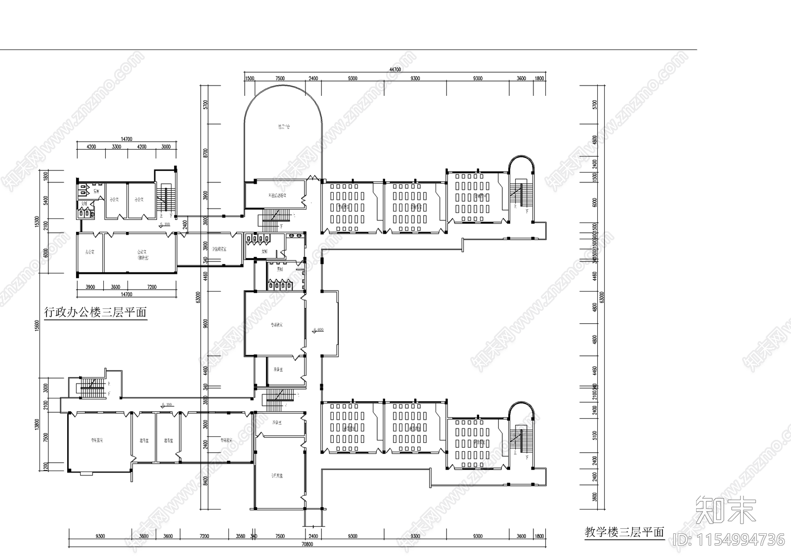 小学行政教学楼cad施工图下载【ID:1154994736】