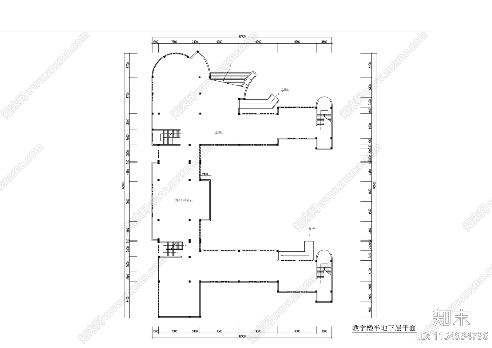 小学行政教学楼cad施工图下载【ID:1154994736】