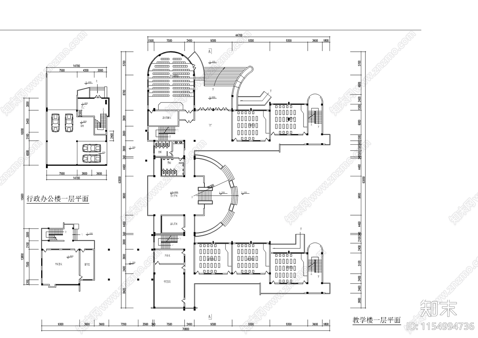 小学行政教学楼cad施工图下载【ID:1154994736】