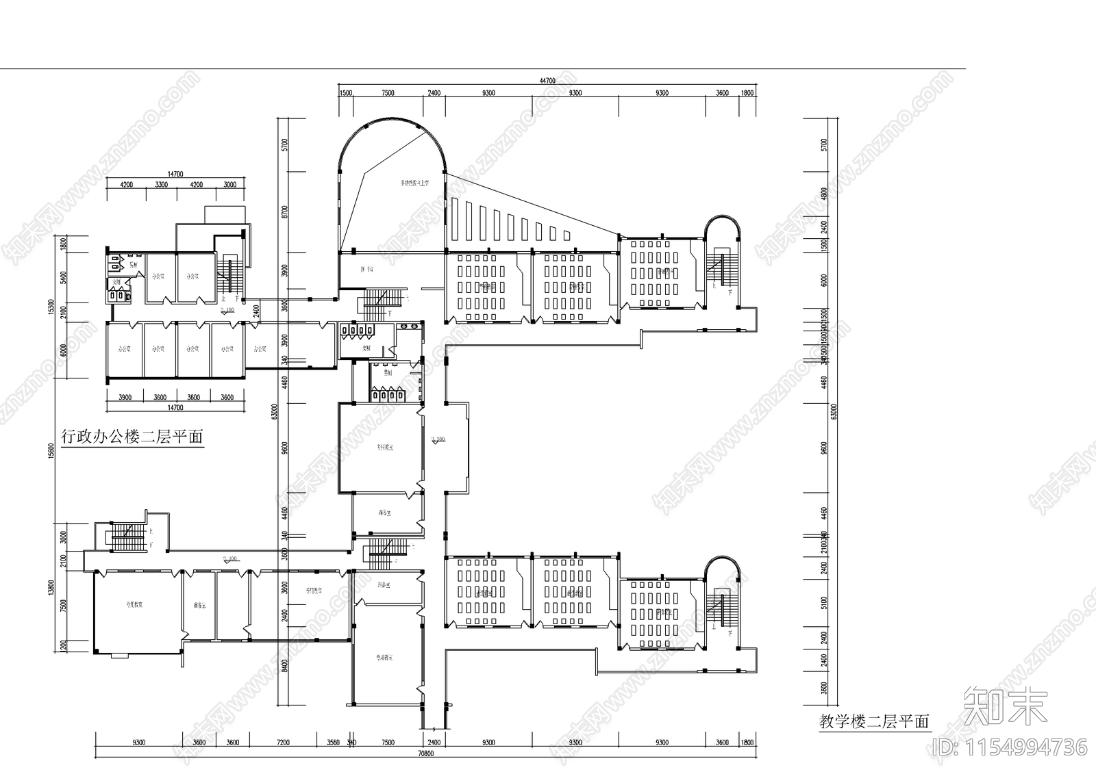 小学行政教学楼cad施工图下载【ID:1154994736】