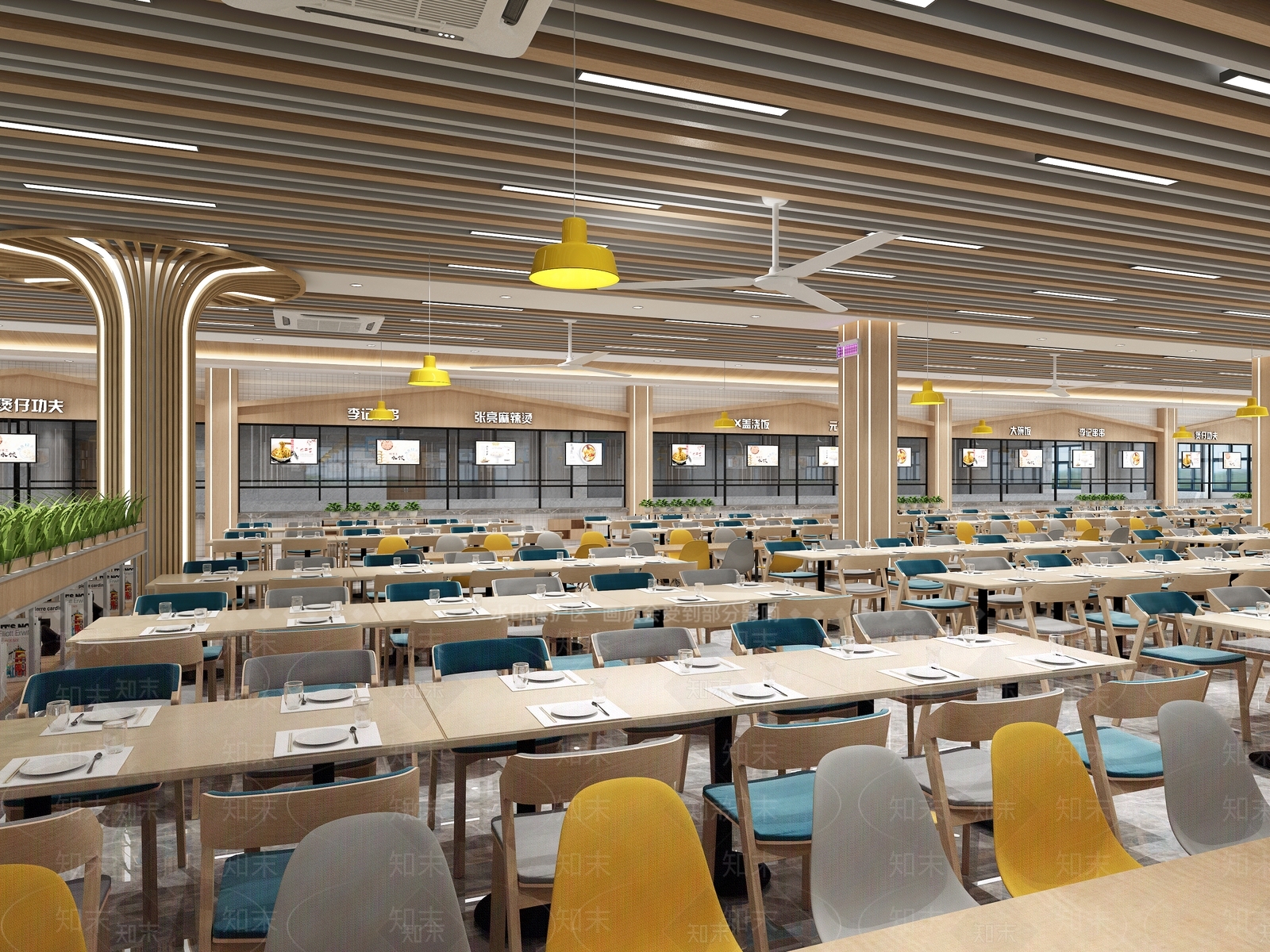 现代学校食堂3D模型下载【ID:1154998439】