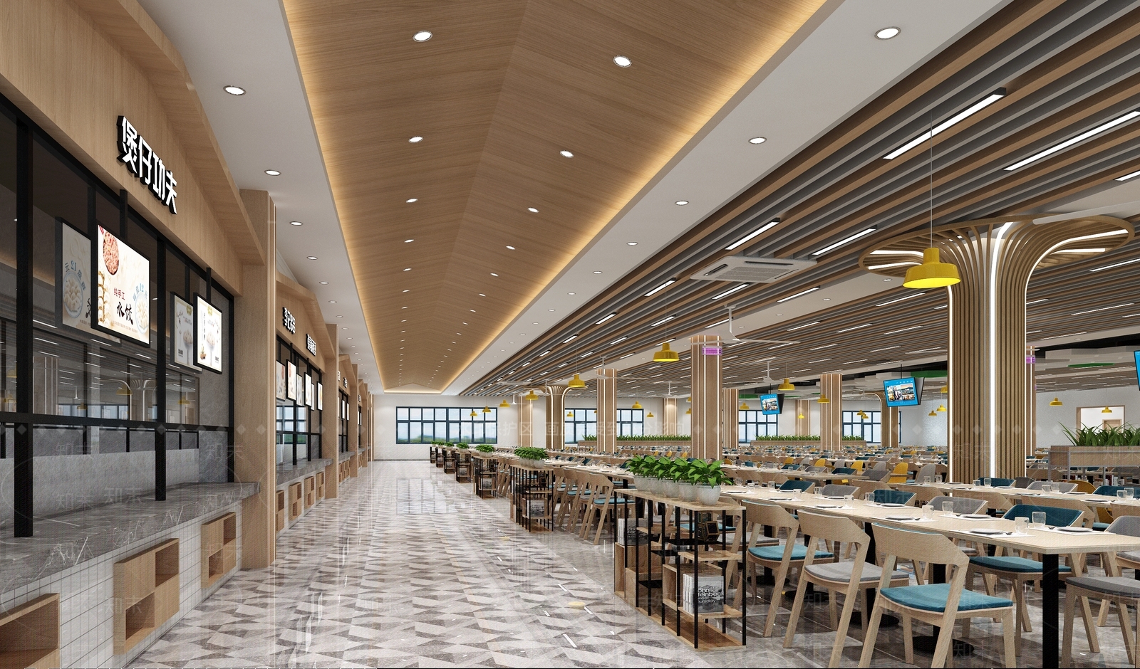 现代学校食堂3D模型下载【ID:1154998439】