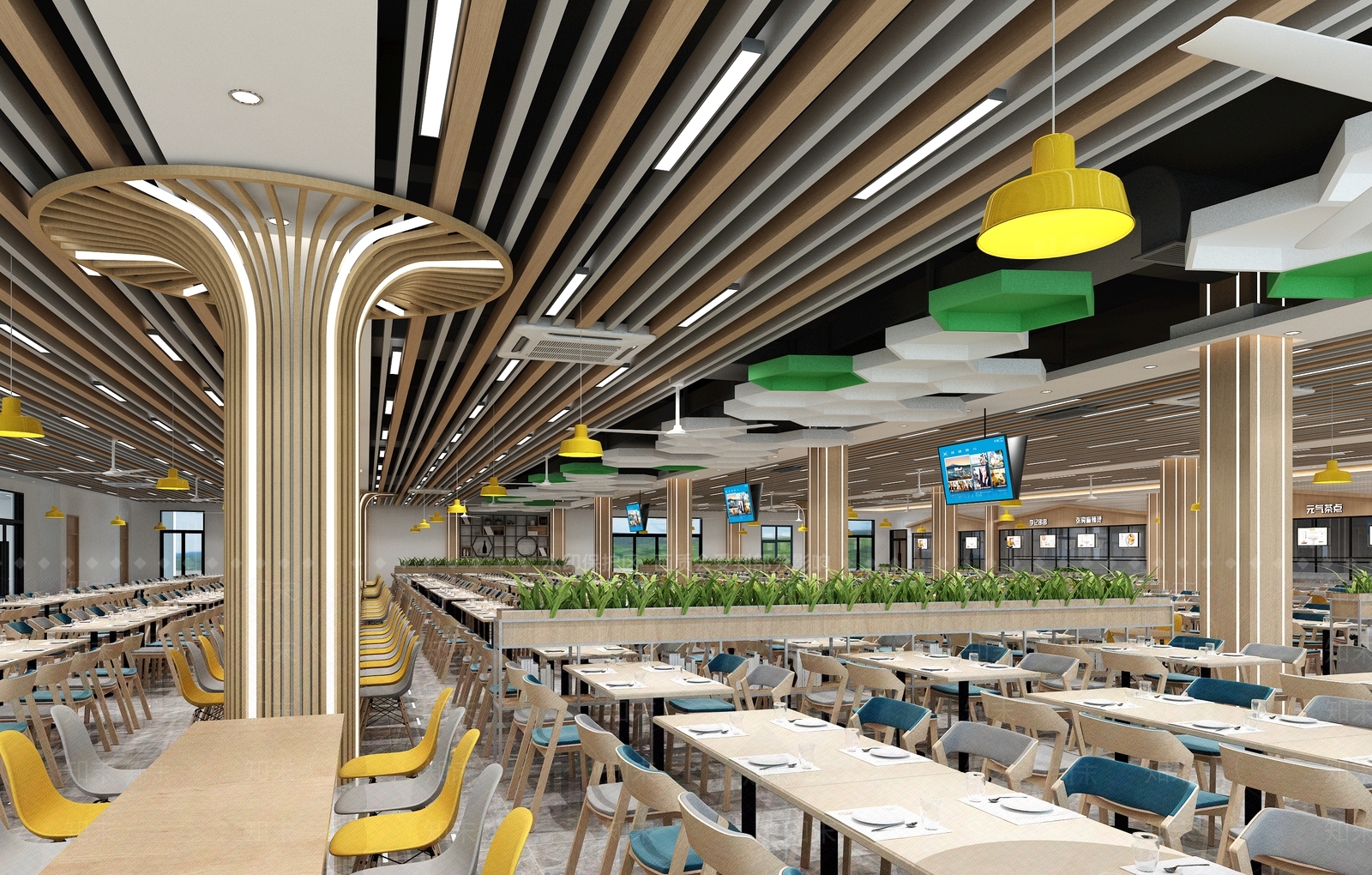 现代学校食堂3D模型下载【ID:1154998439】