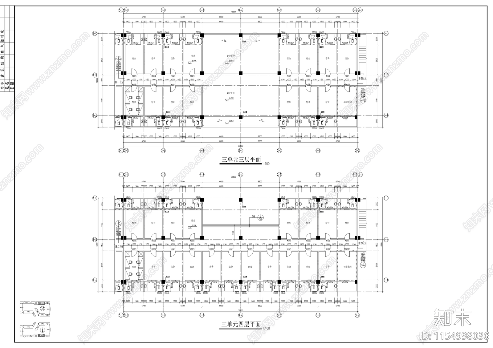 学生宿舍建cad施工图下载【ID:1154998036】