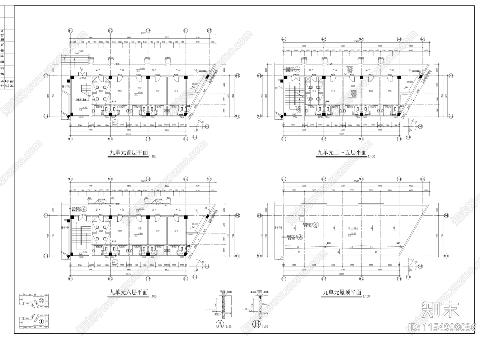 学生宿舍建cad施工图下载【ID:1154998036】
